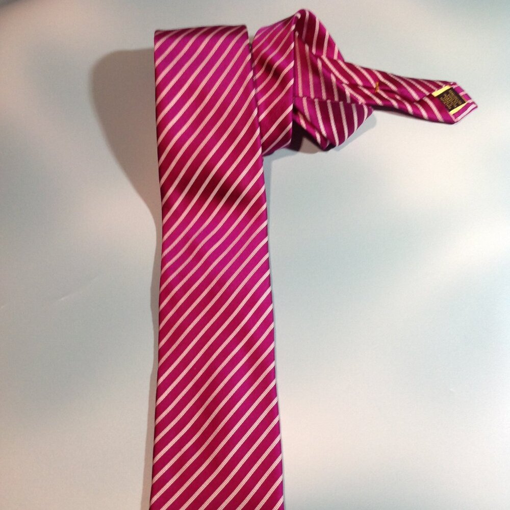 Donald J Trump Signature Collection Berry Red White Striped Neck Tie 61"